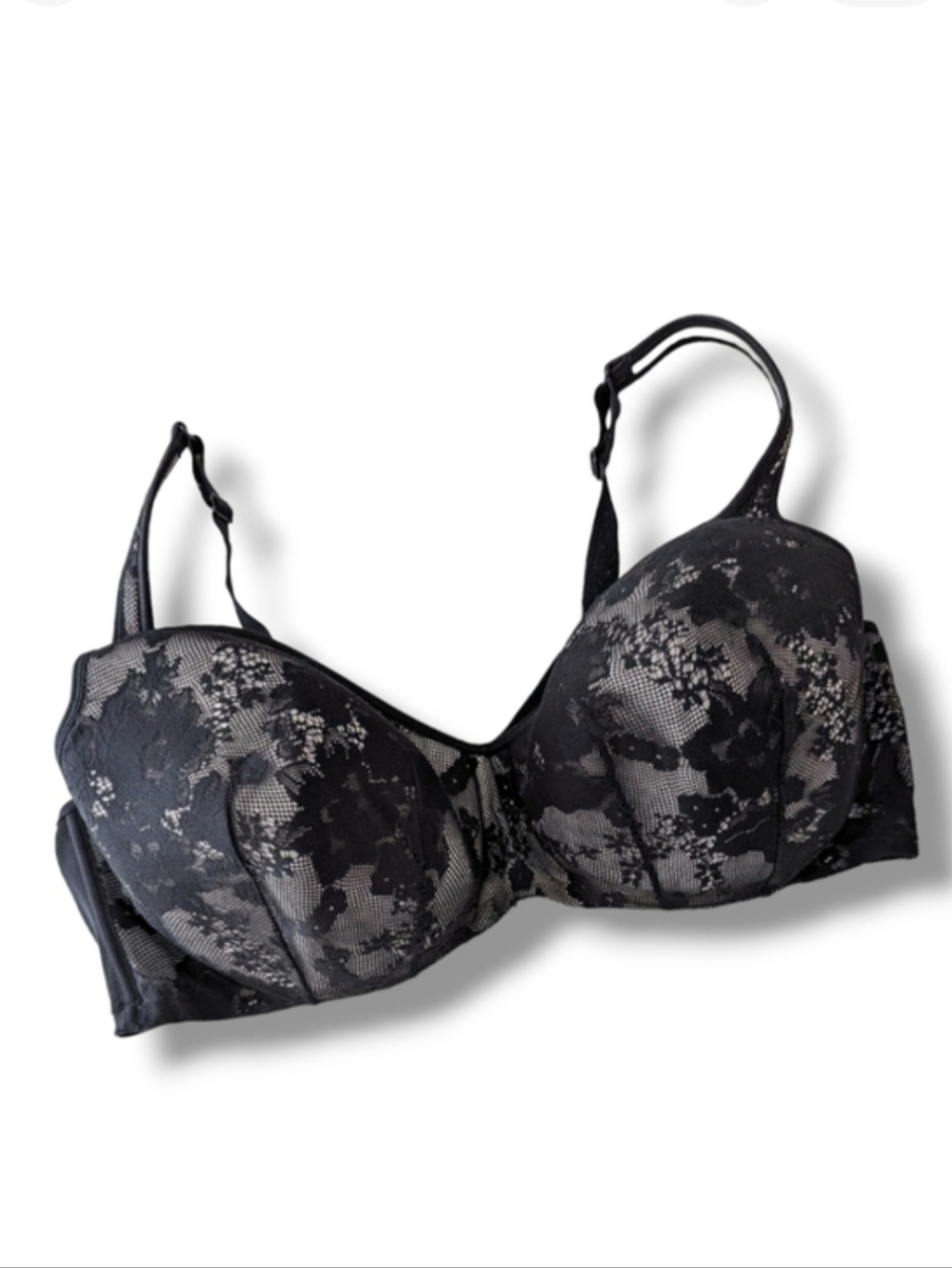 Cacique Balconette Underwire‎ Bra 46DD Black Nude Lightly Padded Cu…